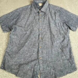 Carbon 2 Cobalt Linen Blend Shirt Mens Large Blue Chambray Denim Short Sleeve